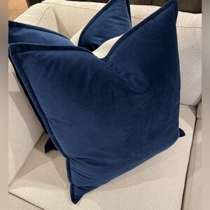 Large Navy Velvet Down Couch Throw Pillows- Set of 2